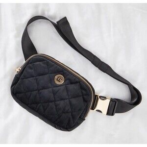 Wantable Velvet Quilted Belt Bag Travel Fanny Pack Cozytober Black Gold NWT $58